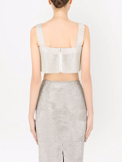 Shop Dolce & Gabbana Crystal Mesh Crop Top In Metallic