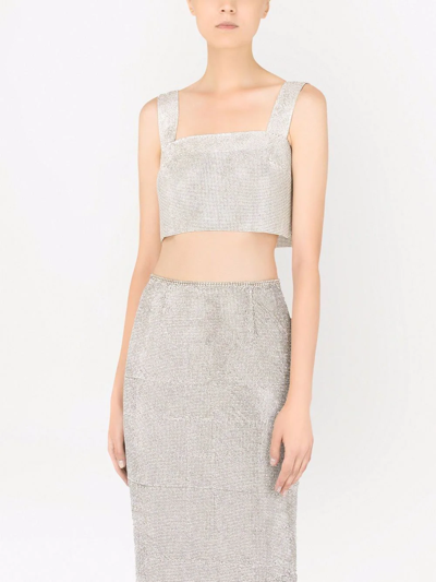 Shop Dolce & Gabbana Crystal Mesh Crop Top In Metallic