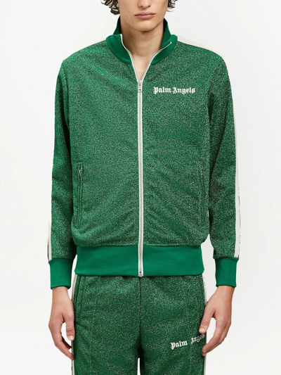 Palm Angels Glitter Lurex Track Jacket In Green