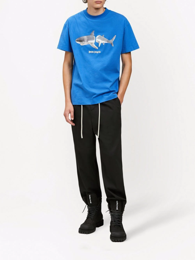 Shop Palm Angels Shark-print T-shirt In Blue