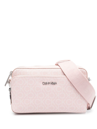 Shop Calvin Klein Monogram Faux-leather Crossbody Bag In Pink