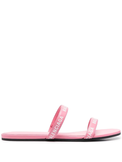 Balenciaga Double Logo-strap Slides In Pink | ModeSens