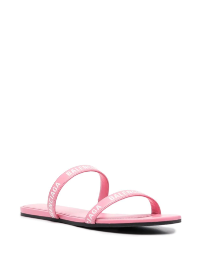 Shop Balenciaga Double Logo-strap Slides In Rosa