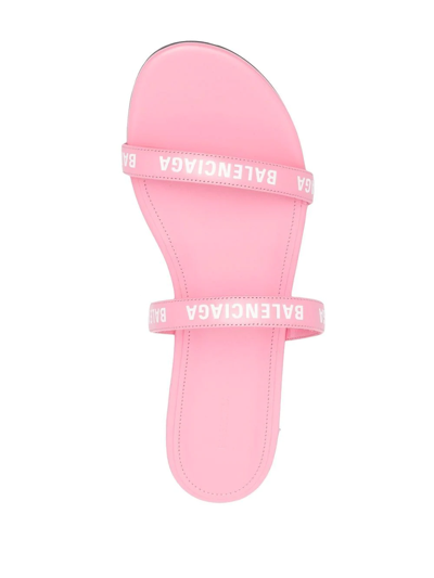 Shop Balenciaga Double Logo-strap Slides In Rosa
