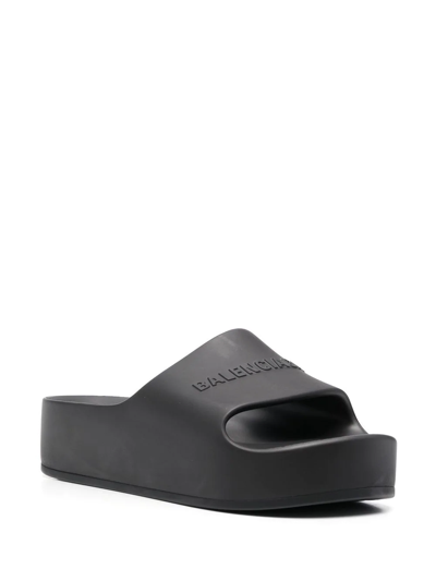 Balenciaga Womens Black Mono Platform Rubber Pool Slides 5 In Schwarz