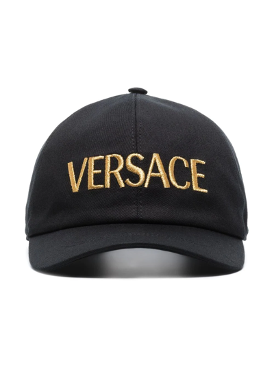 Shop Versace Embroidered-logo Cotton Cap In Schwarz