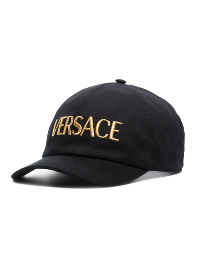 Versace Adjustable Logo Embroidered Cotton Cap In Schwarz
