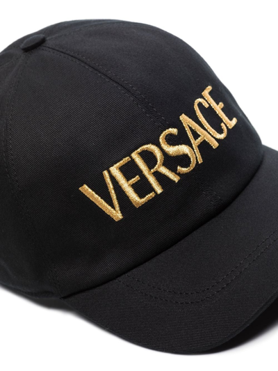 Shop Versace Embroidered-logo Cotton Cap In Schwarz
