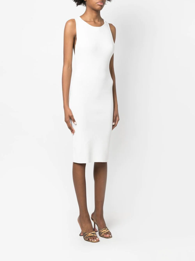 Yves Salomon Ribbed Cross-strap Midi Dress In Weiss