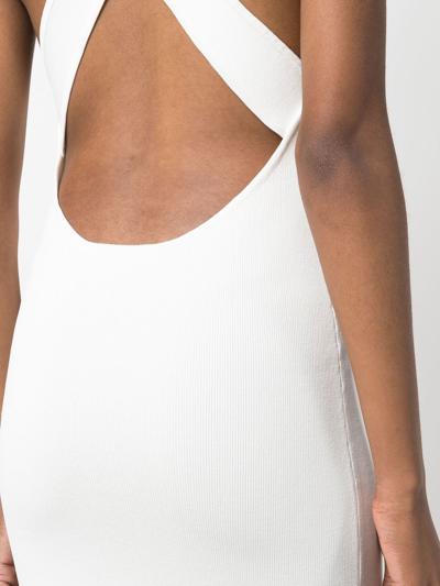 Yves Salomon Ribbed Cross-strap Midi Dress In Weiss
