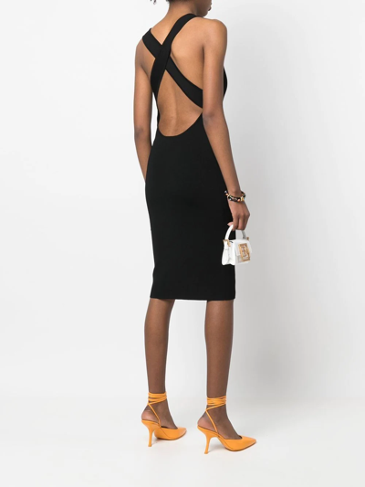 Shop Yves Salomon Ribbed Cross-strap Midi Dress In Schwarz