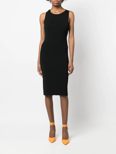 Shop Yves Salomon Ribbed Cross-strap Midi Dress In Schwarz