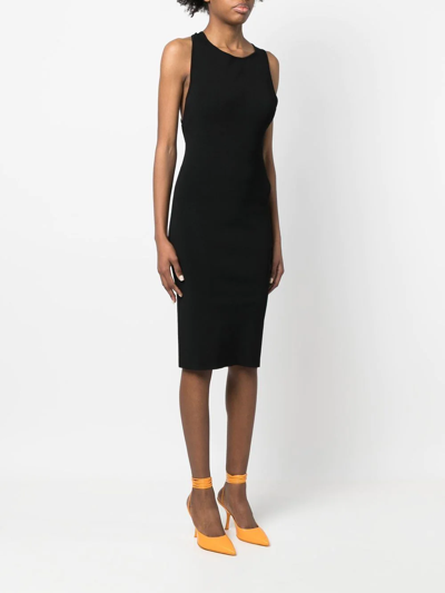 Shop Yves Salomon Ribbed Cross-strap Midi Dress In Schwarz