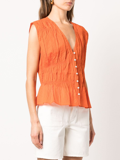 Shop Frame Ruched V-neck Sleeveless Blouse In Orange