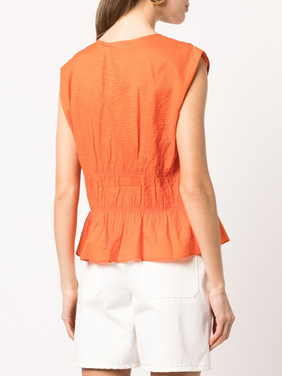 Shop Frame Ruched V-neck Sleeveless Blouse In Orange