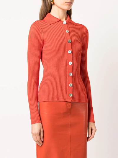 Shop Vince Ribbed Knit Button-front Top In Orange