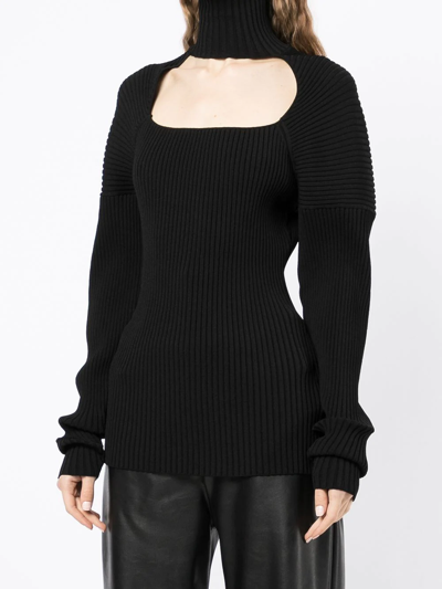 Ambush Ribbed-knit Cut-out Jumper In Black