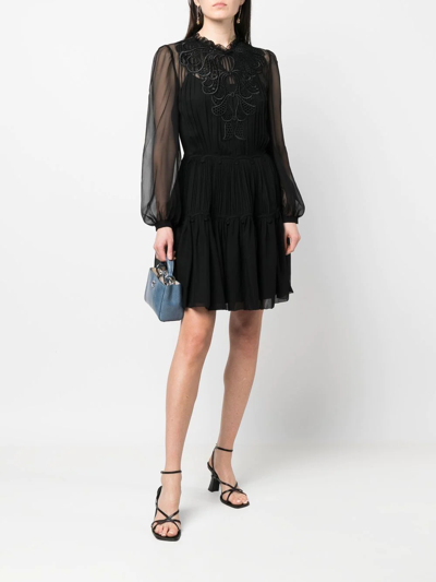 Shop Alberta Ferretti Long-sleeve Silk Shift Dress In Schwarz
