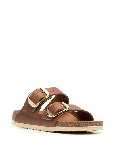 Shop Birkenstock Double-strap Leather Sandals In Braun