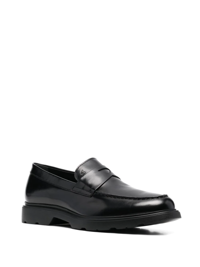 Shop Hogan Glossy Leather Loafers In Schwarz