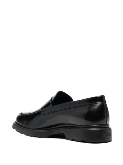 Shop Hogan Glossy Leather Loafers In Schwarz