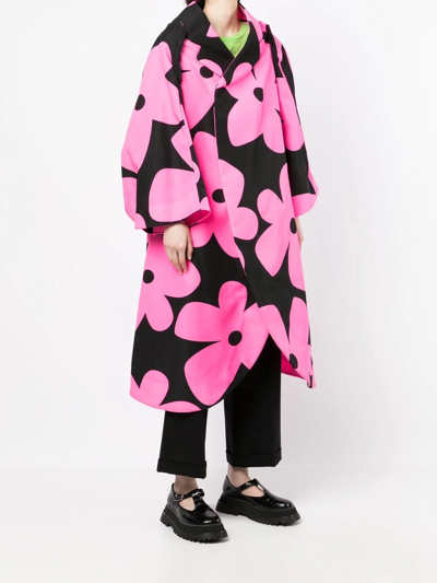 Shop Comme Des Garçons Macro Floral-print Coat In Rosa