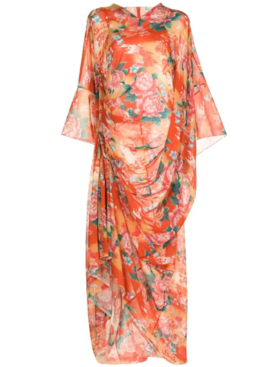 Shop Junya Watanabe All-over Floral-print Dress In Orange