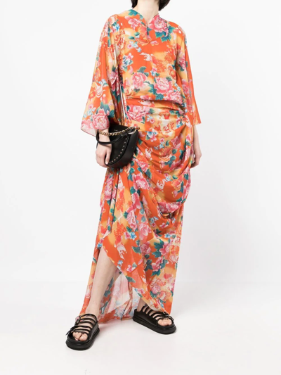 Shop Junya Watanabe All-over Floral-print Dress In Orange
