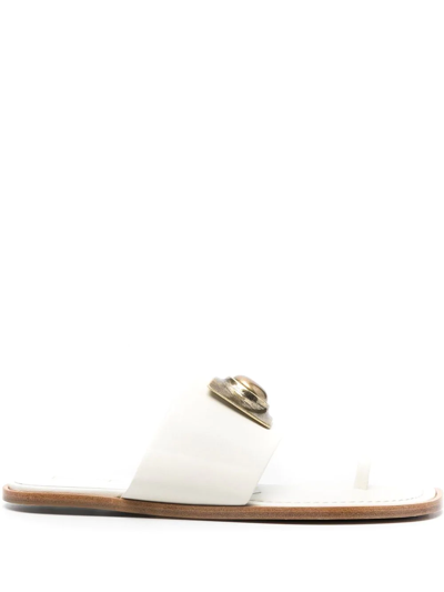Shop Etro Ball-stud Toe-strap Sandals In White