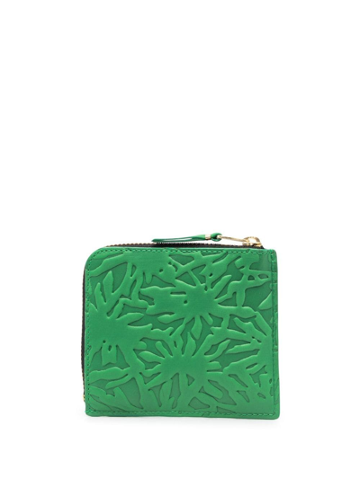 Shop Comme Des Garçons Embossed Zip-up Wallet In Grün