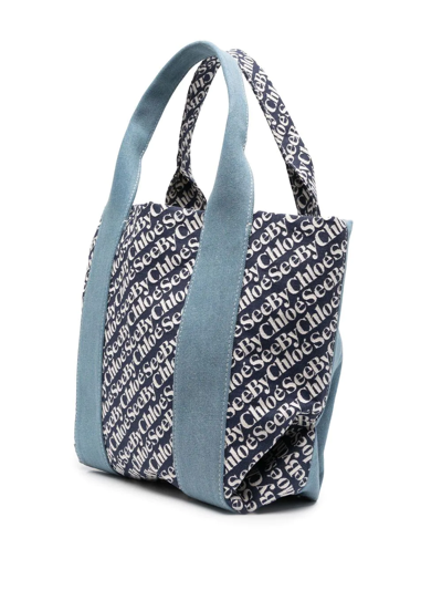 Shop See By Chloé Laetizia Logo-print Tote Bag In Blau