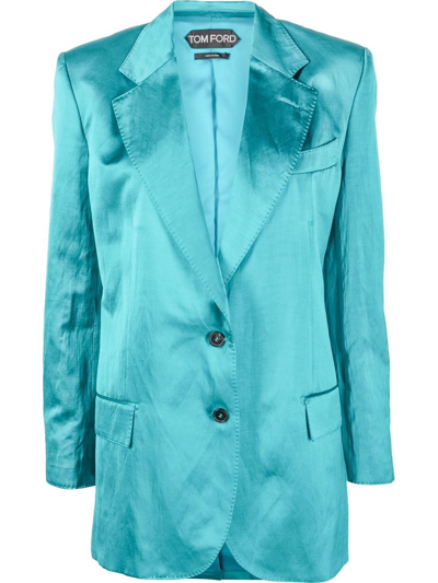 Shop Tom Ford Satin-finish Single-breasted Blazer In Blau