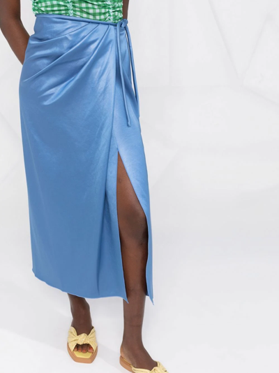 Shop Nanushka Wrap Midi Skirt In Blau