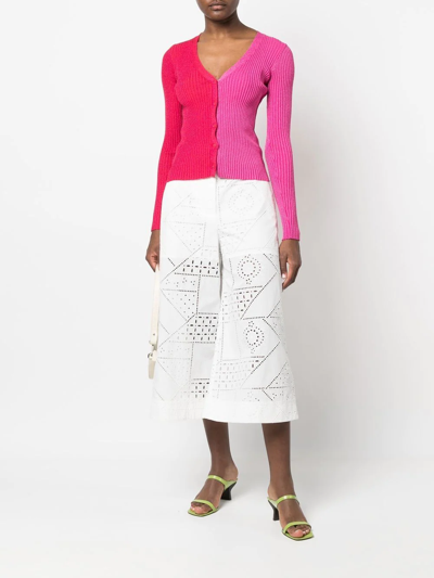 Msgm Embroidered Cotton-blend Culottes In Weiss