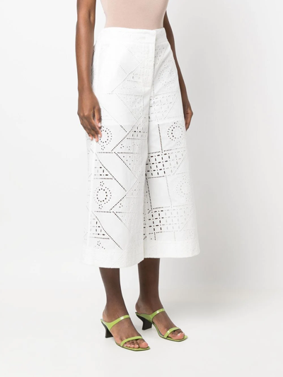 Msgm Embroidered Cotton-blend Culottes In Weiss