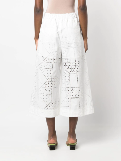 Msgm Embroidered Cotton-blend Culottes In Weiss