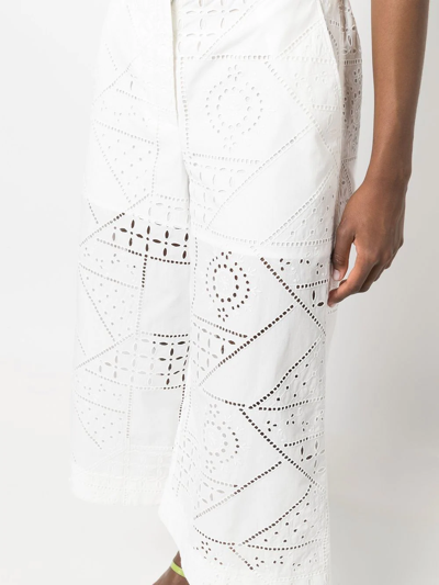 Msgm Embroidered Cotton-blend Culottes In Weiss