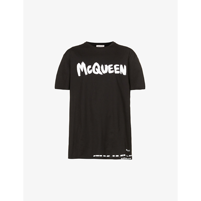 Shop Alexander Mcqueen Graffiti Cotton-jersey T-shirt In Black Mix