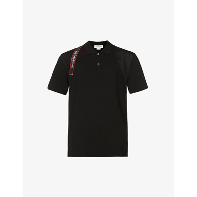 Shop Alexander Mcqueen Logo-tape Harness Cotton Polo Shirt In Black