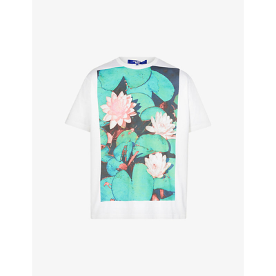 Shop Junya Watanabe Lilly Graphic-print Cotton-jersey T-shirt In White Green
