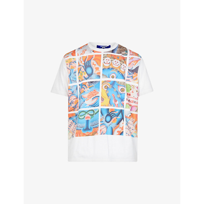 Shop Junya Watanabe Graphic-print Regular-fit Cotton-jersey T-shirt In White  Orange