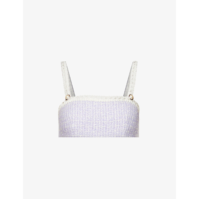 Shop Alessandra Rich Cropped Wool-blend Top In Lilac-white