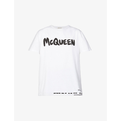 Shop Alexander Mcqueen Graffiti Cotton-jersey T-shirt In White Mix