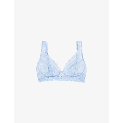 Shop Hanro Moments Soft-cup Stretch-lace Bra In 1592 Blue Moon
