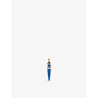 Shop Maria Tash Long Spike 14ct Yellow-gold And Lapis Single Hoop Earring In Yellow Gold
