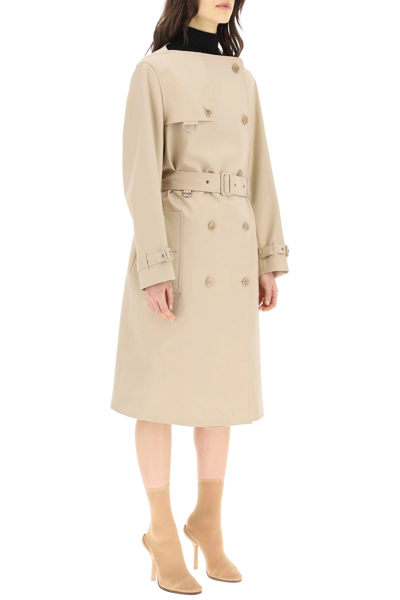 Shop Burberry Trench Coat With Boatneck In Beige