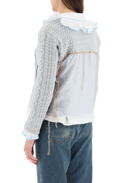 Shop Maison Margiela Hybrid Sweater With Shirt In Grey,white,blue