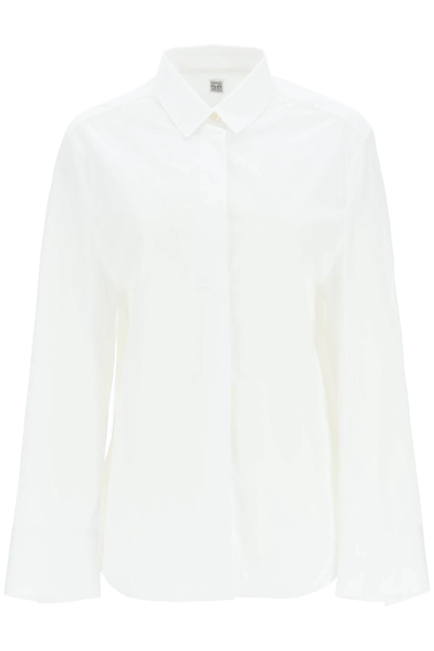Shop Totême Oversized Shirt With Embroidered Logo In White