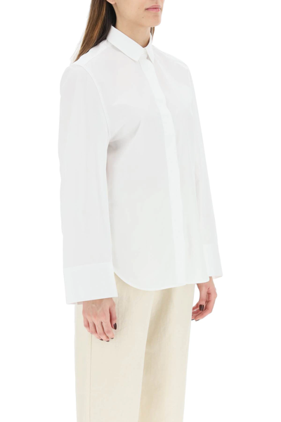 Shop Totême Oversized Shirt With Embroidered Logo In White