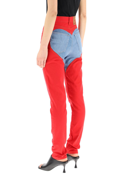 Shop Y/project Bicolor Heart Denim Leggings In Red,light Blue